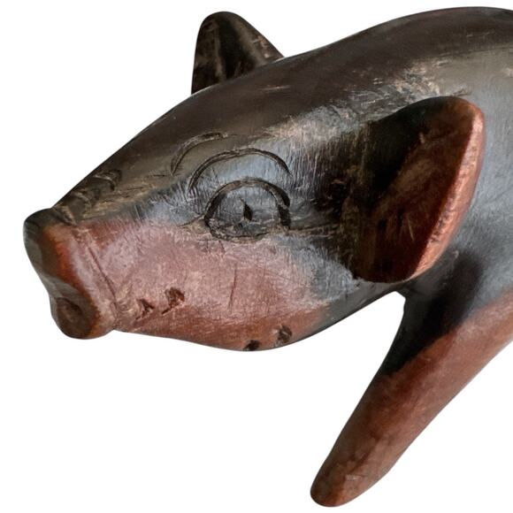 Vintage African Hand Carved Ebony Wood Fat Belly Pig - Picture 7 of 9